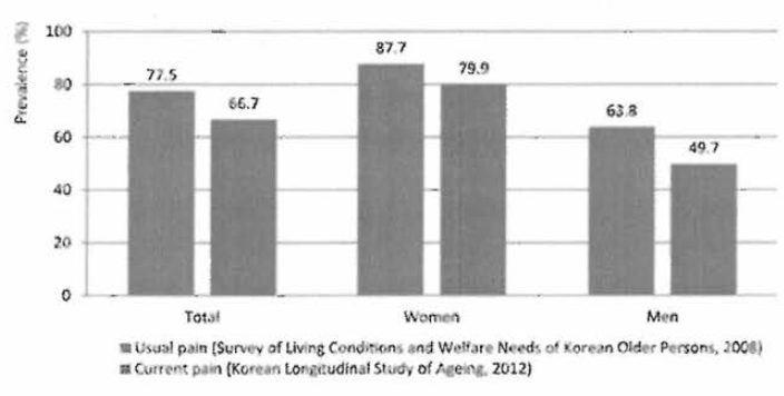 국내 성별에 따른 만성 통증 유병률 (60세 이상)
