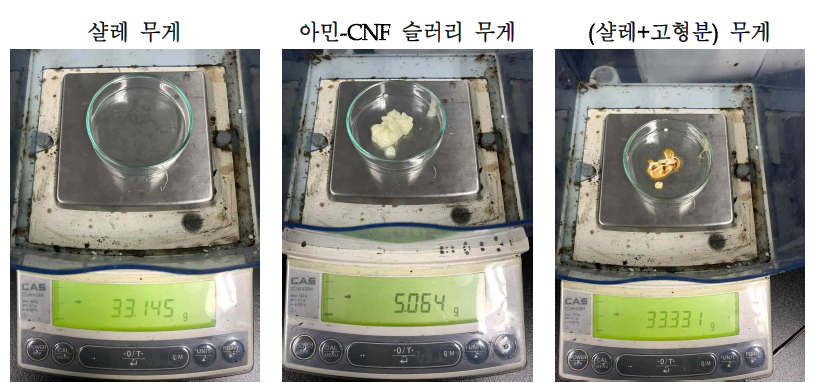 아민-CNF 함량 측정 실험 사진