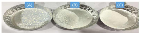 용매치환 횟수에 따른 고형분 함량 (A) 1회 (B) 2회 (C) 3회