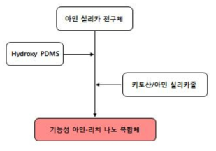 PDMS 도입 기능성 아민-리치 실리카 복합체 공정 모식도