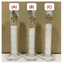 PDMS 작용기 별 키토산/아민-리치 실리카 복합체 혼합 용액 : (A) 아미노기, (B) 비닐기, (C) 하이드록시기