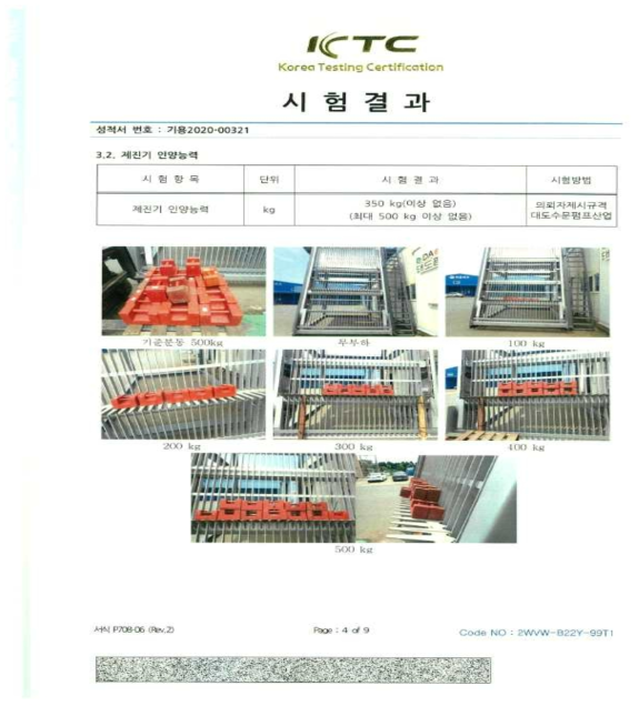 제진기 인양능력 시험 성적서