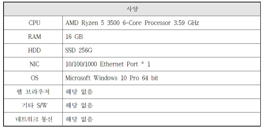 시험용 PC 사양