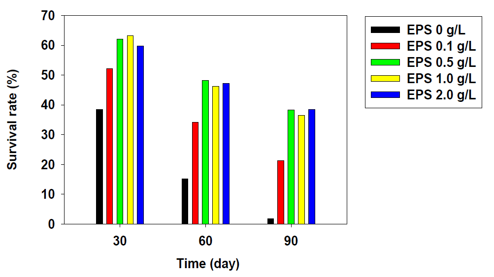 다당체 농도에 따른 Lactobacillus plantarum KKY-135의 생균수 변화 (25℃)