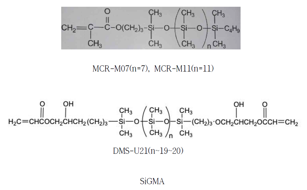 과제에서 사용한 실리콘 단량체들의 화학구조
