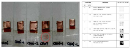 CUI-CH06, 07 잉크로 제작한 코팅박막의 기판 접착력 평가 결과