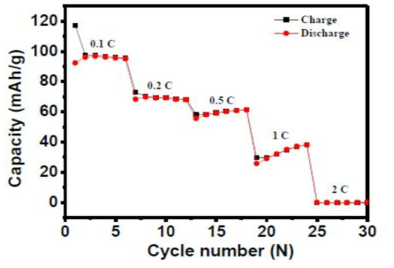 LCO/Al (양극)과 graphite/Cu (음극) Pouch Full cell rate 변화에 따른 특성 변화