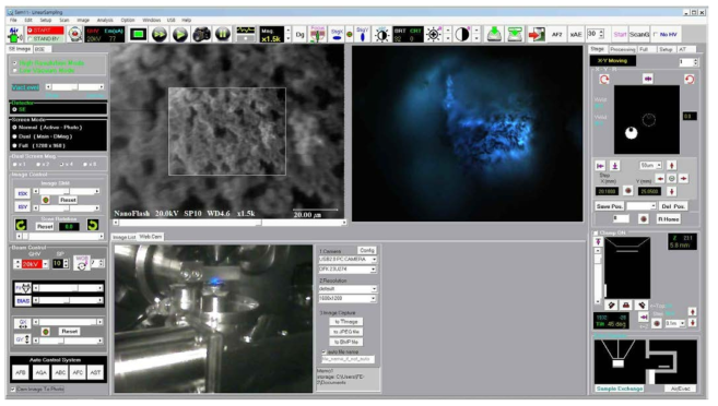 P47 파우더의 전자현미경과 광학현미경 이미지