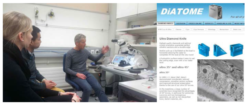 DiATOME의 주력 Ultra model들과 워크샵에서 강연중인 DiATOME의 technical specialist