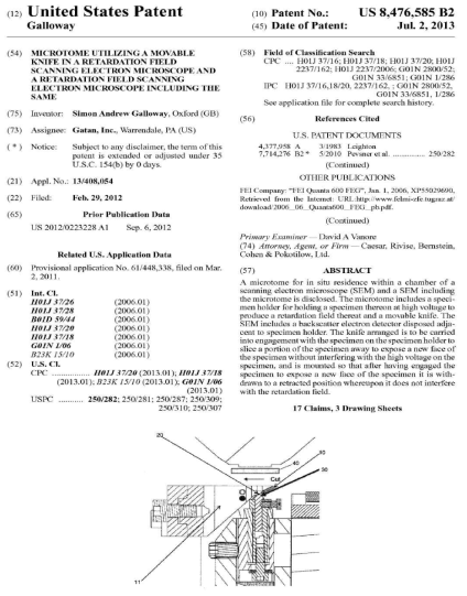 Gatan社의 SBFSEM용 UT관련 특허