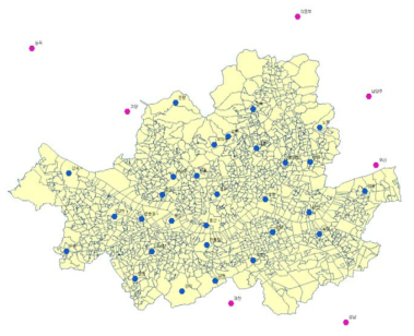 서울지역 및 주변 경기지역 기상관측지점 현황