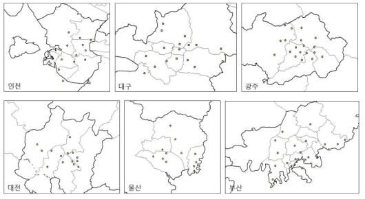 6개 도시에서의 KT 기상관측 선택지점
