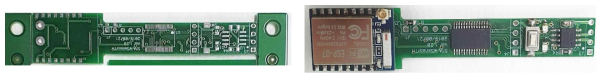 센서모듈(와이파이) PCB 기판 및 전자 부품을 수삽한 기판(우)