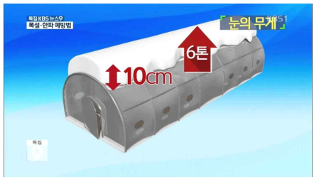 단동 비닐온실 10 cm 폭설상황에 따른 하중 부하 묘사, KBS