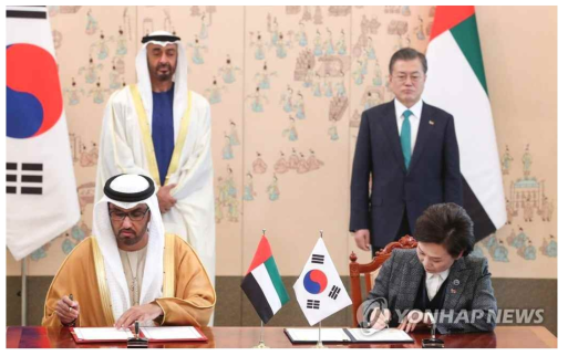 `19년 2월 27일 체결한 한-UAE 수소도시 분야 협력 MoU 체결