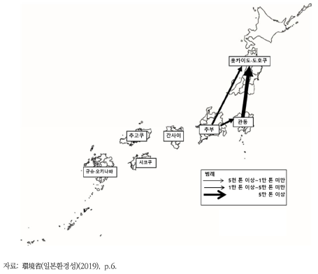 일본의 일반폐기물 광역이동 현황(2017년)