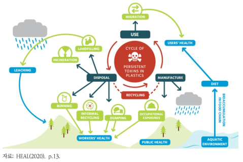 플라스틱의 이용에 따른 인체 독성 영향 모식도