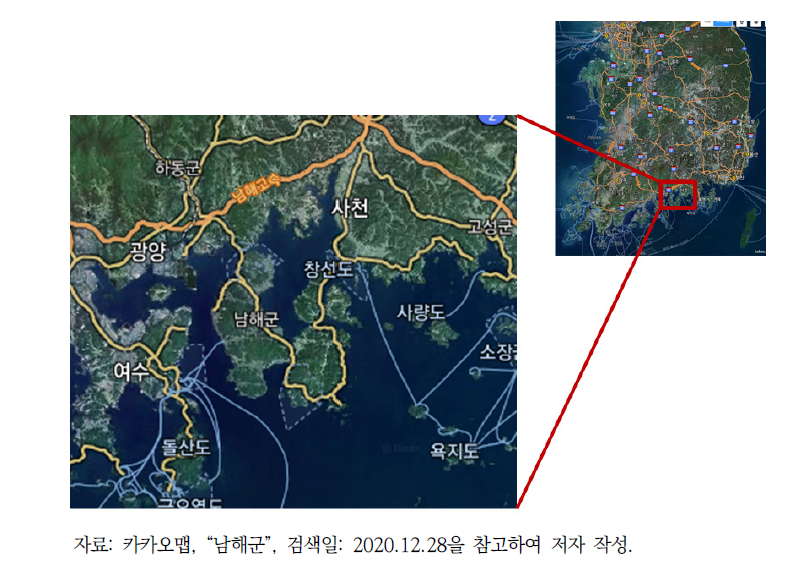 연구해역(사천만/진주만)의 현황도