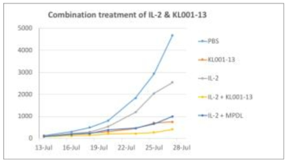 IL-2와 KL001-13 항체의 병용처치에 대한 in vivo 항암 효과 검증
