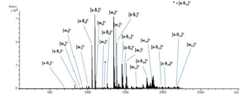 Representative annotated MS/MS spectrum of 