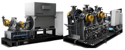 극저온 LNG BOG 압축기(좌) 및 팽창기(우) * 출처: 한화파워시스템