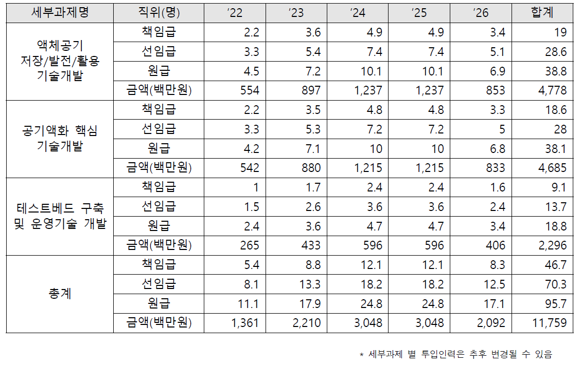 세부과제 소요인력