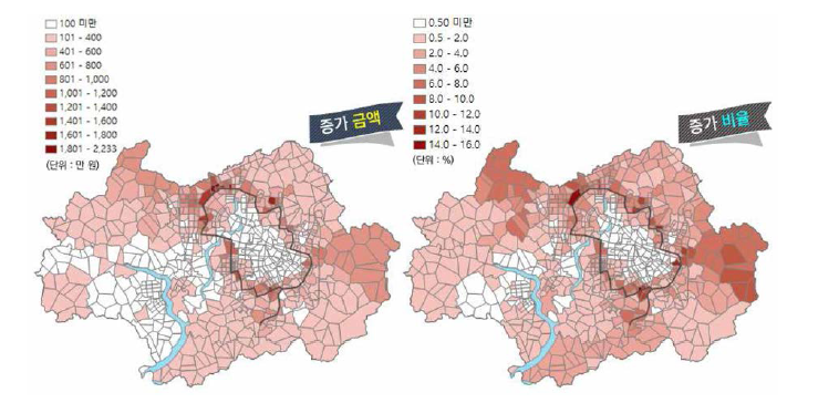 통근시간 절감에 대한 아파트 전세가 상승 지역 및 크기 예측 - 1,2인 가구