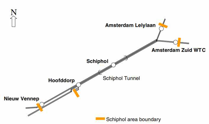 실험지역 Schiphol 병목지역의 선로