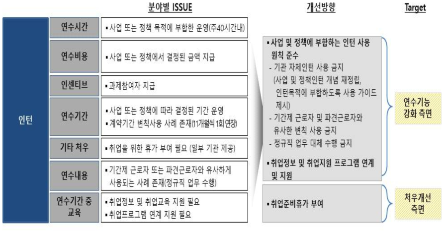 인턴 분야별 ISSUE 및 개선방향