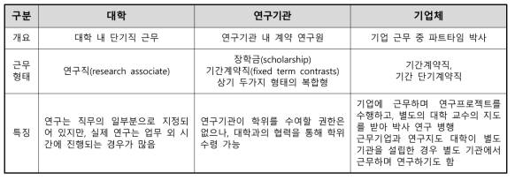 박사과정의 연수 수행 장소(Individual Doctorate의 경우)