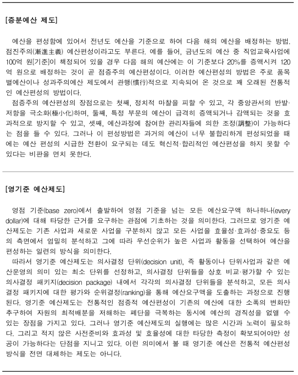 증분예산과 영기준 예산제도