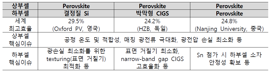 패로브스카이트 탠덤 태양전지 종류별 특성