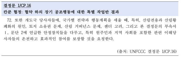 국가전략과 관련한 결정문 1/CP.16