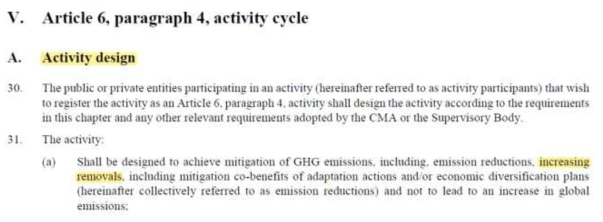 파리협정 제6.4조 협상문서(COP25) 상 사업유형으로 흡수원(removals) 포함