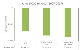 브루나이 고유의 활동자료와 흡수·배출계수를 적용한 연간 CO2 흡수량 차이