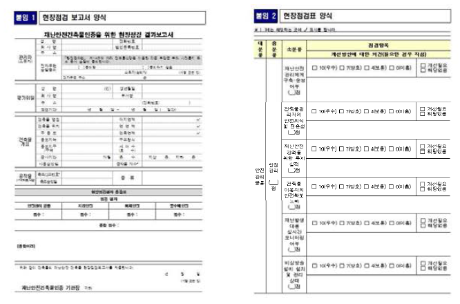 현장점검 보고서 및 점검표 양식 예시