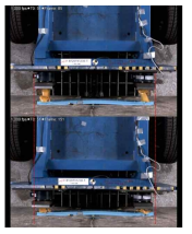 신소재 범퍼 대차 충돌 시험 결과(충돌 초기 vs. 말기)