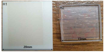 YAG 코팅 샘플; (a) 알루미나 기판, (b) glass 기판