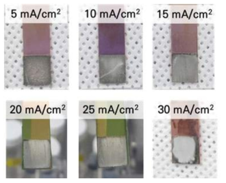 60℃에서 전류밀도에 따른 Al 도금 시편 사진