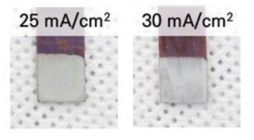 70℃에서 전류밀도에 따른 Al 도금 공정 시편 사진