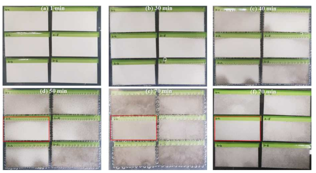 Photographs of PEO-treated AZ31 Mg alloy in 0.1 M HCl solution. The PEO film was formed for 2 min at 100 mA/cm2 of 1200 Hz pulse current in various solutions