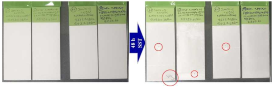 Photographs of PEO-treated AZ31 Mg alloy after 48 h SST