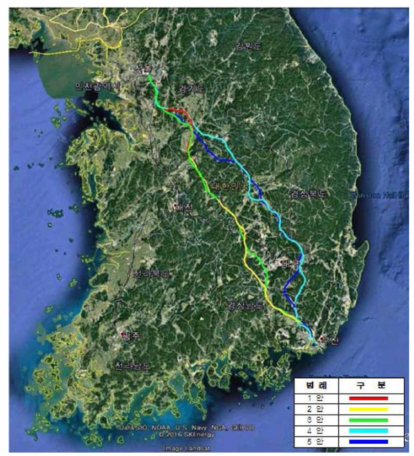 서울 - 부산간 안별 노선도