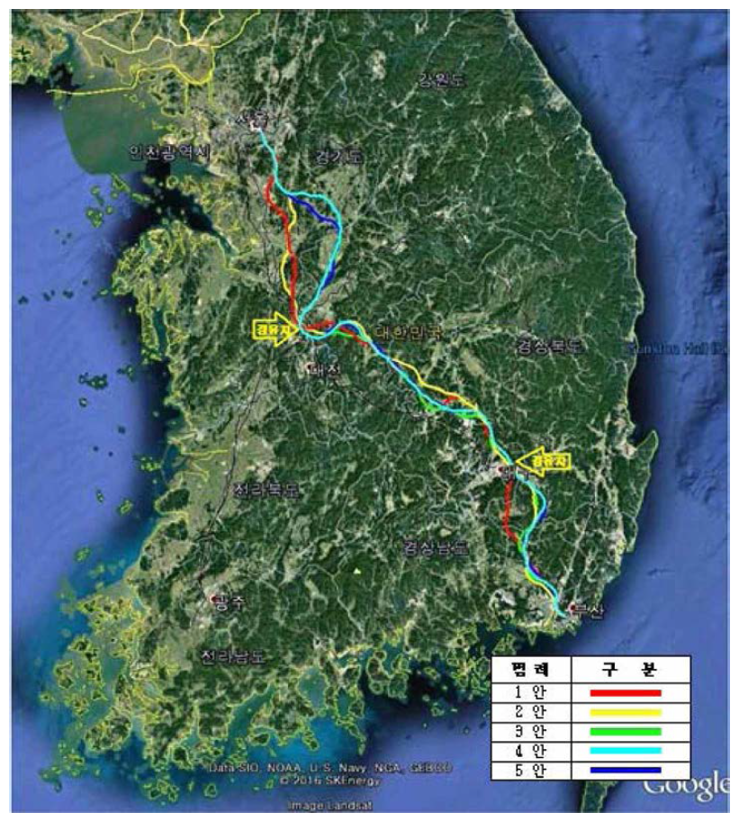 서울-세종(오송)-대구-부산간 안별 노선도