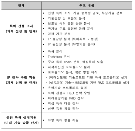 단계별 IP 전략 수립 지원 내용