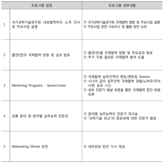 국제협력 실무인력 역량 강화 프로그램 구성(예시)