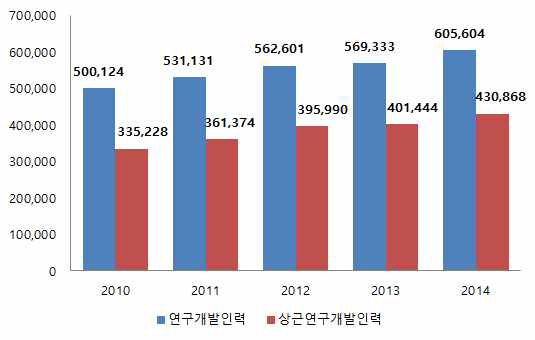 국내 연구개발인력 (명)