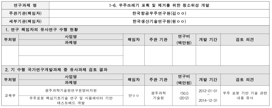 우주쓰레기 포획 및 제거를 위한 청소위성 개발 유사과제 검토결과