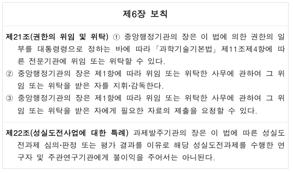 (가칭)｢국가연구개발사업의 도전성 강화를 위한 법률｣(안) 제6장