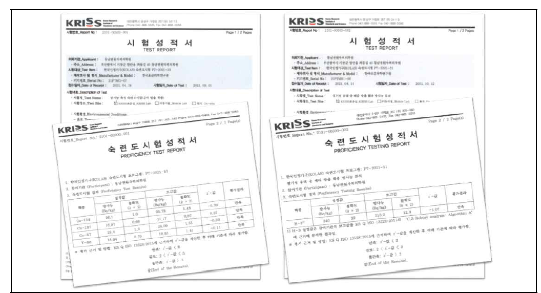 국제공인시험기관 숙련도 시험 참가 실적